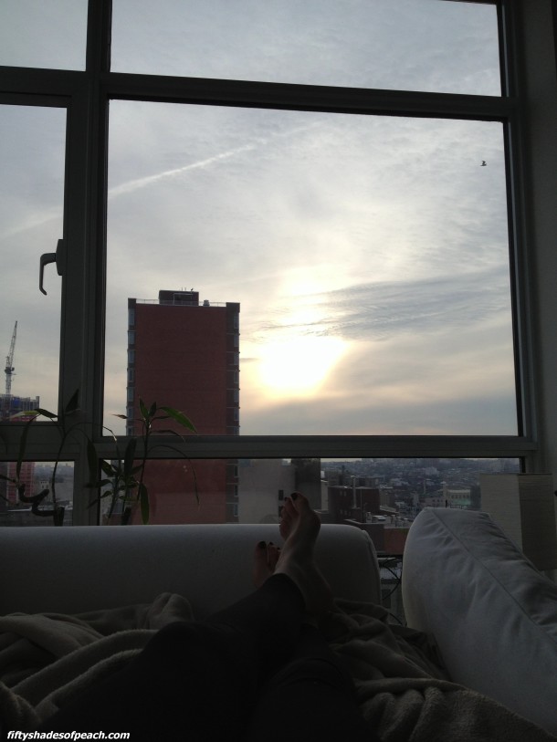 Sunrise view, from a couch in Brooklyn